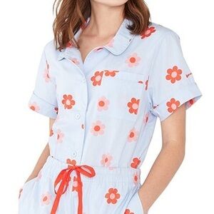 Ban.Do Retro Daisy Short Sleeve Sleep Shirt Chambray Blue Pink Red Flowers